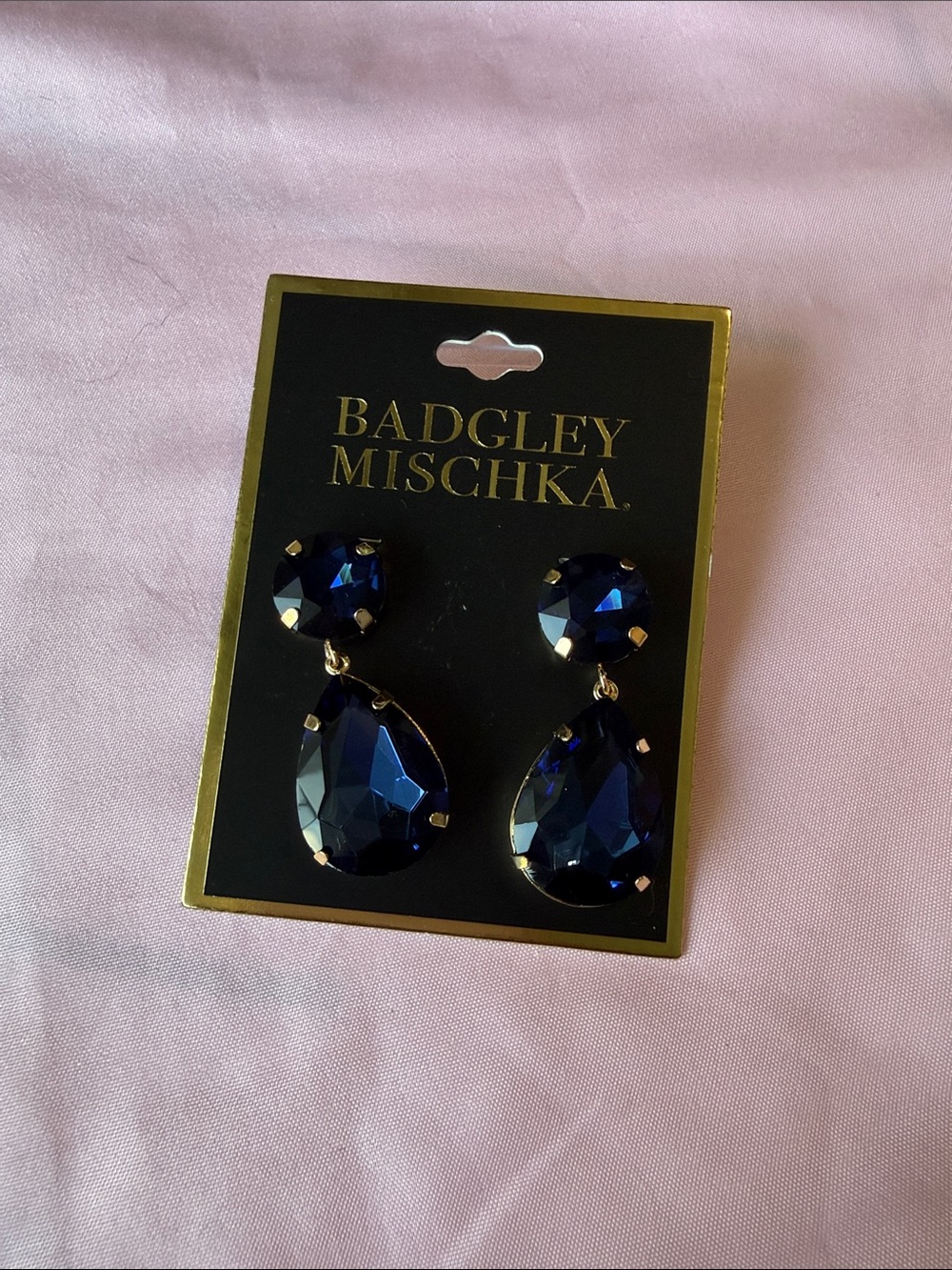 Badgley Mischka Deep Blue Crystal Teardrop Earrings
